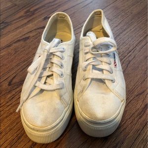 Superga high top white platform sneakers